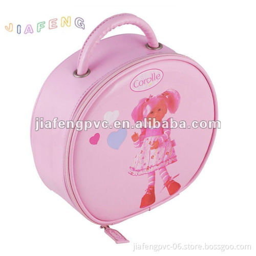 Pink Color Round Shape PU Bag with Cartoon Pattern